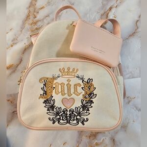 JUICY COUTURE Velour Royal Moment Medium Backpack Crystal Ivory/ Pink Clay